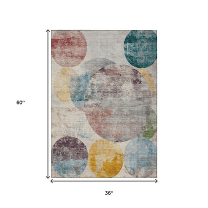 3' X 5' Beige Teal Blue And Gold Geometric Washable Indoor Outdoor Area Rug HomeRoots