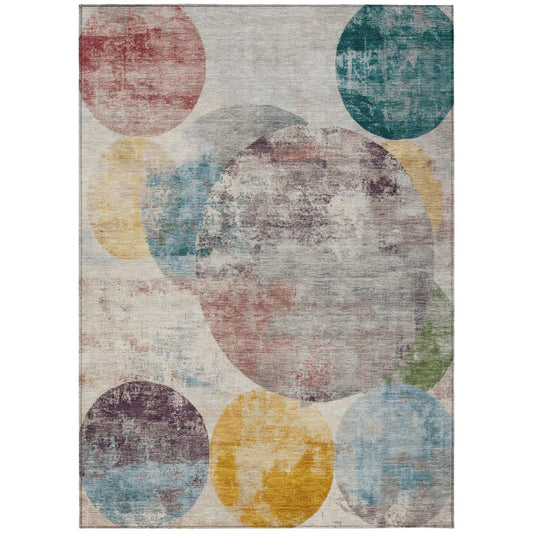 5' X 8' Beige Teal Blue And Gold Geometric Washable Indoor Outdoor Area Rug HomeRoots
