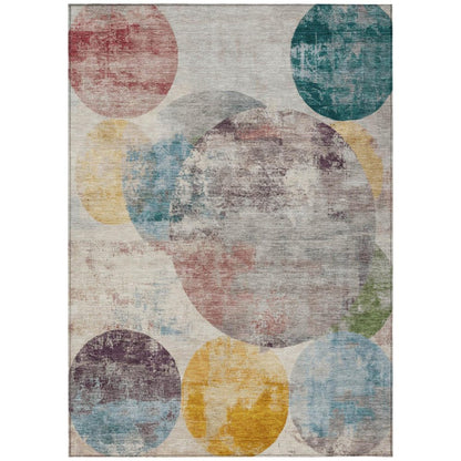5' X 8' Beige Teal Blue And Gold Geometric Washable Indoor Outdoor Area Rug HomeRoots