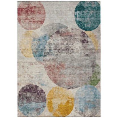 5' X 8' Beige Teal Blue And Gold Geometric Washable Indoor Outdoor Area Rug HomeRoots