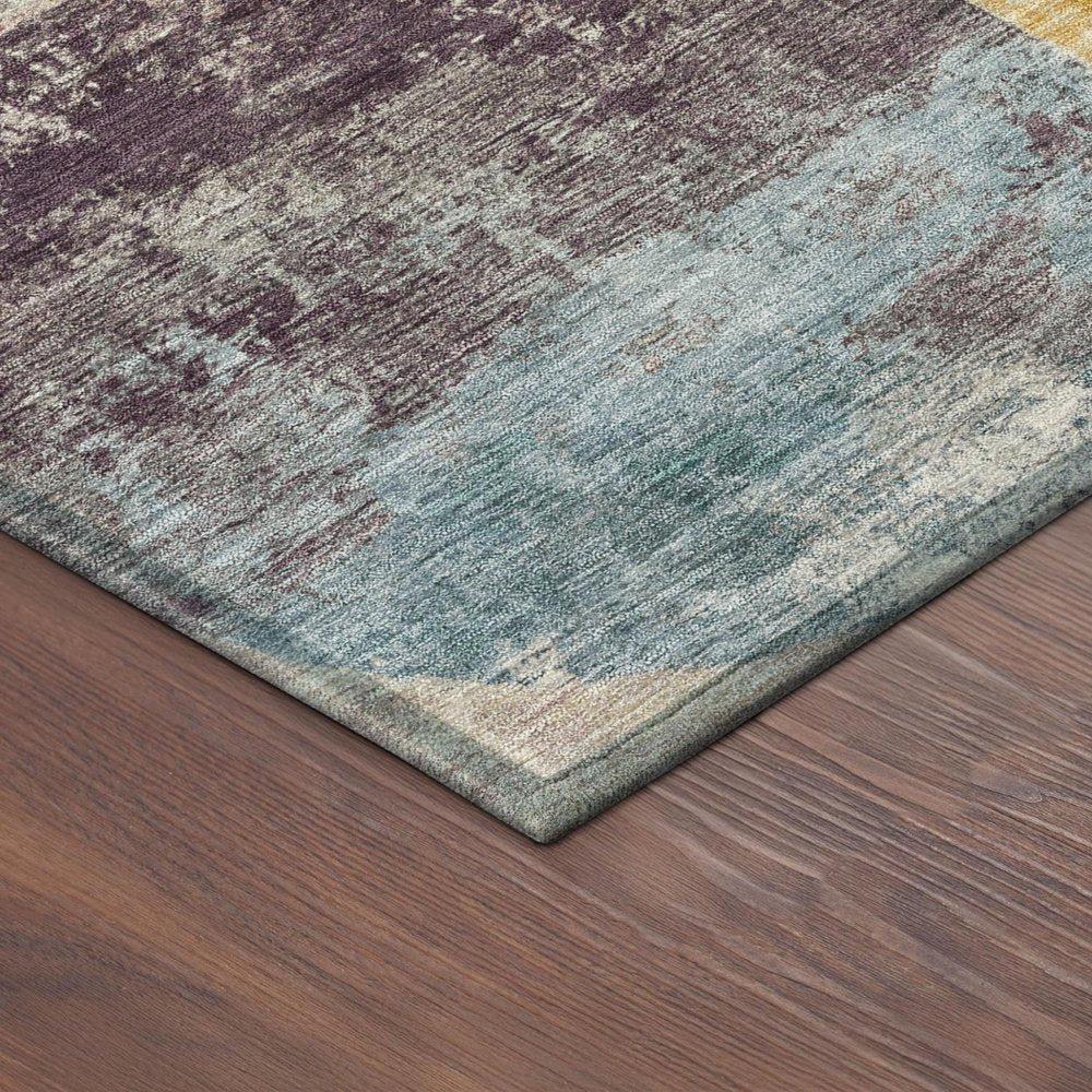 5' X 8' Beige Teal Blue And Gold Geometric Washable Indoor Outdoor Area Rug HomeRoots