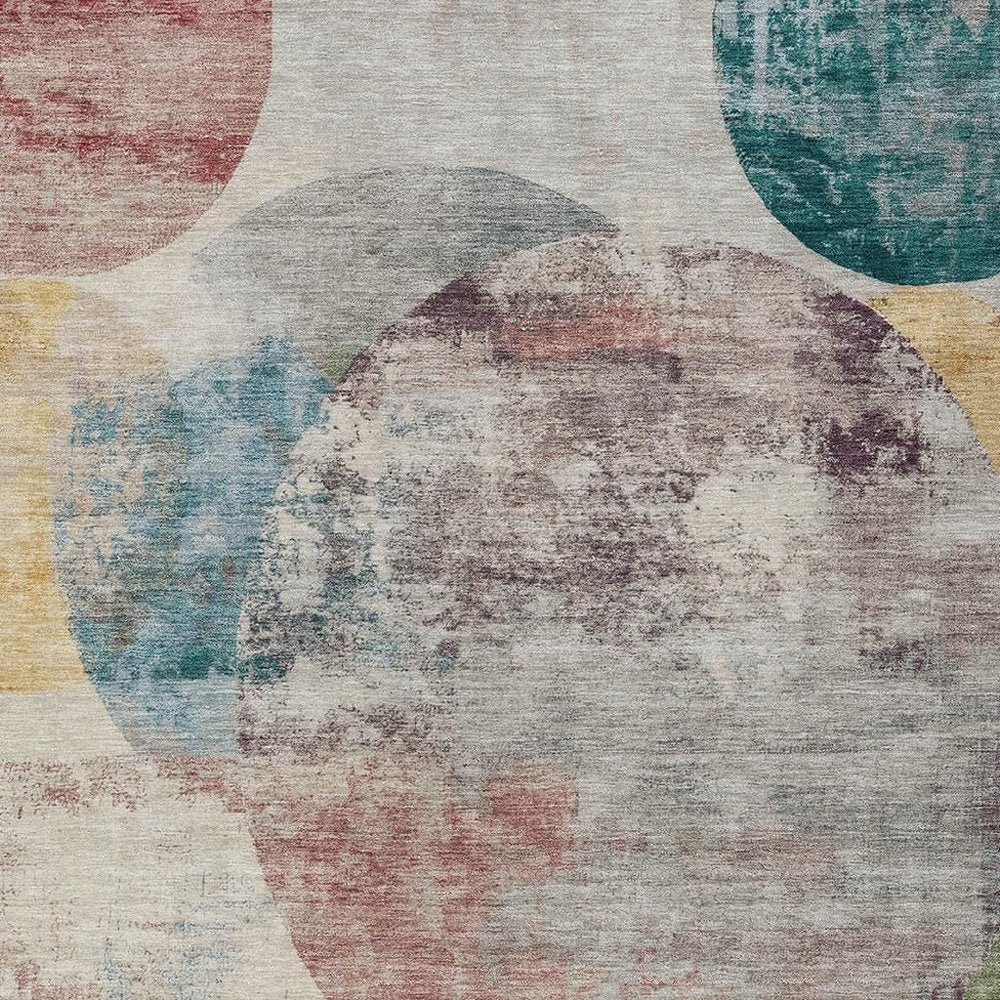 8' X 10' Beige Teal Blue And Gold Geometric Washable Indoor Outdoor Area Rug HomeRoots