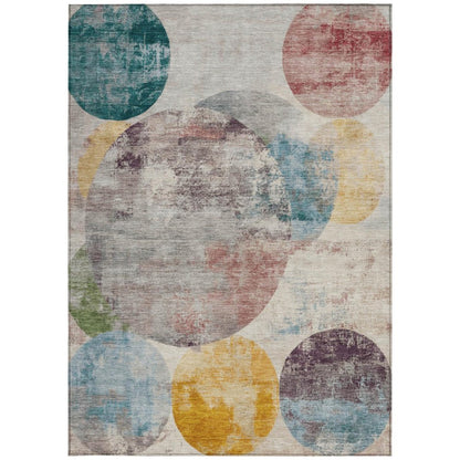 10' X 14' Beige Teal Blue And Gold Geometric Washable Indoor Outdoor Area Rug HomeRoots