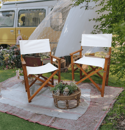 Folding Chair Wooden Director Chair Canvas Folding Chair Folding Chair 2pcs/set populus + Canvas (Color : White) - FurniFindUSA