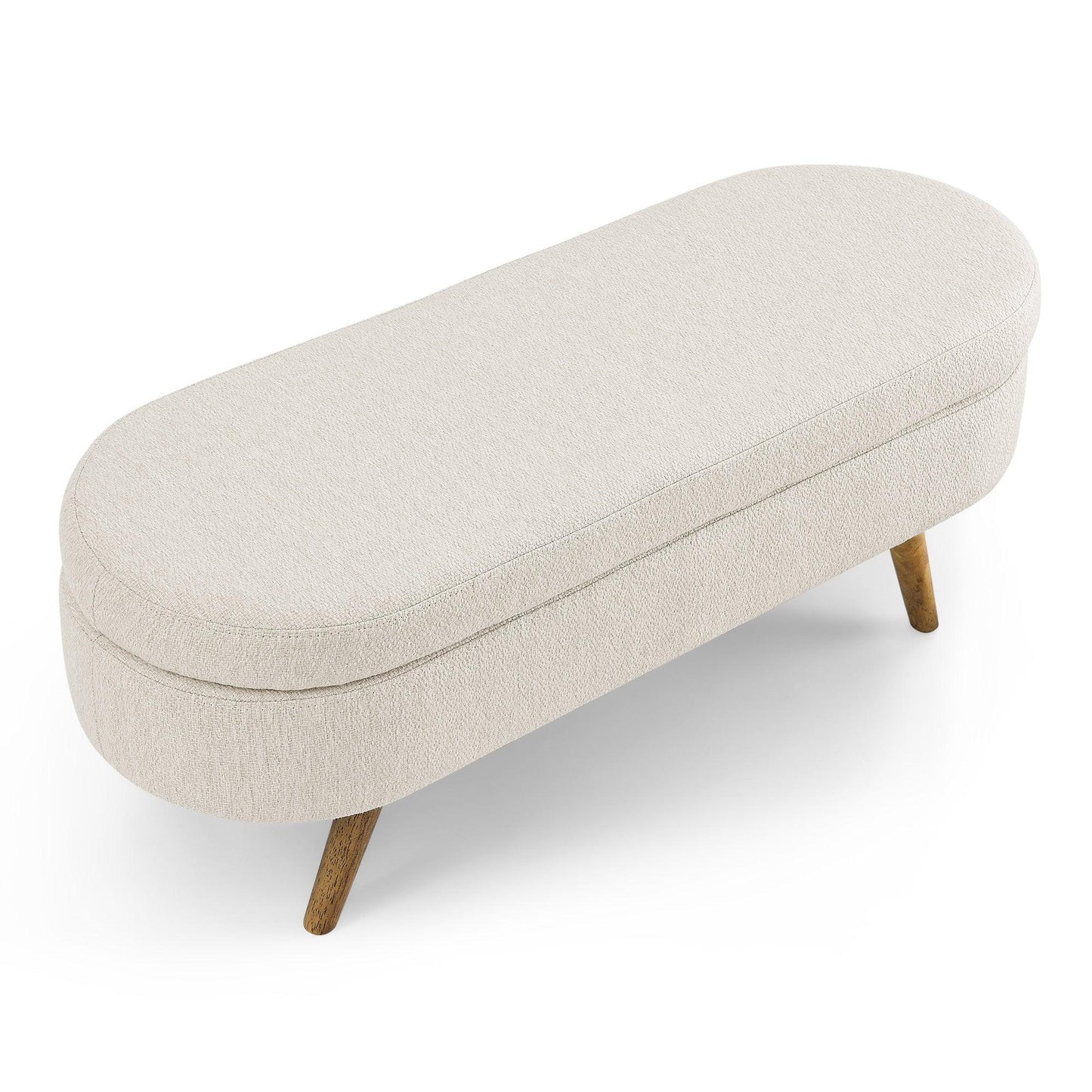 Ottoman Oval Storage Bench Rubber Wood Legs Beige(43.5"x16"x16") - FurniFindUSA