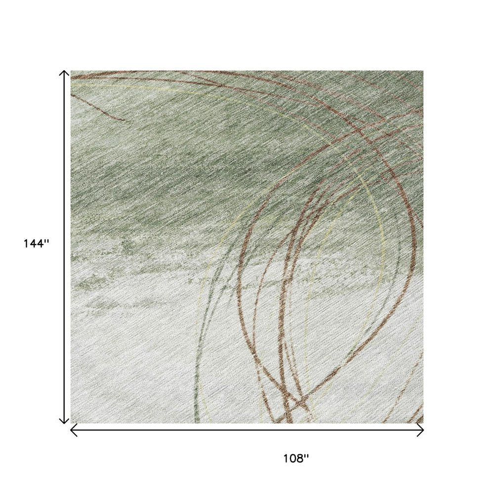 9' X 12' Sage Brown And Ivory Abstract Washable Indoor Outdoor Area Rug — view 11