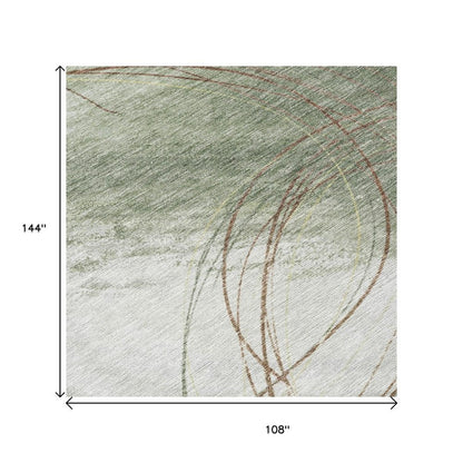 9' X 12' Sage Brown And Ivory Abstract Washable Indoor Outdoor Area Rug HomeRoots