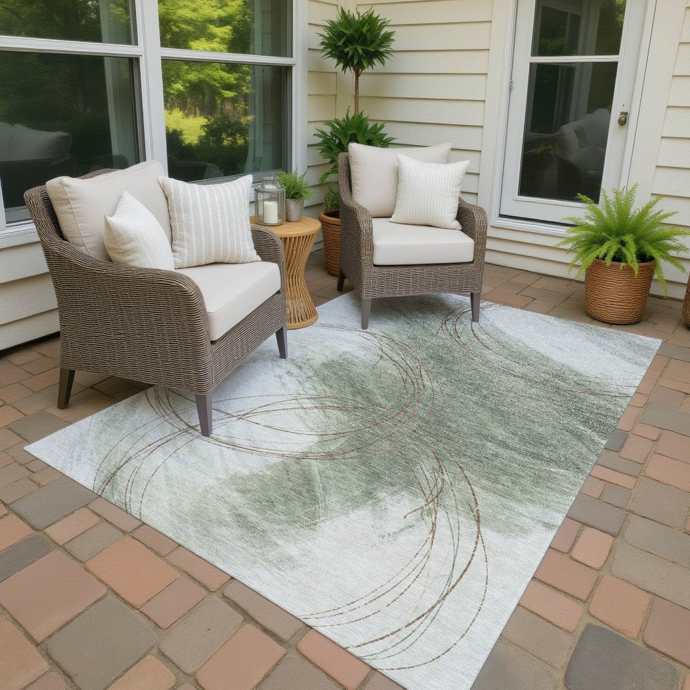 9' X 12' Sage Brown And Ivory Abstract Washable Indoor Outdoor Area Rug HomeRoots