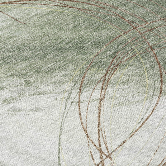 9' X 12' Sage Brown And Ivory Abstract Washable Indoor Outdoor Area Rug