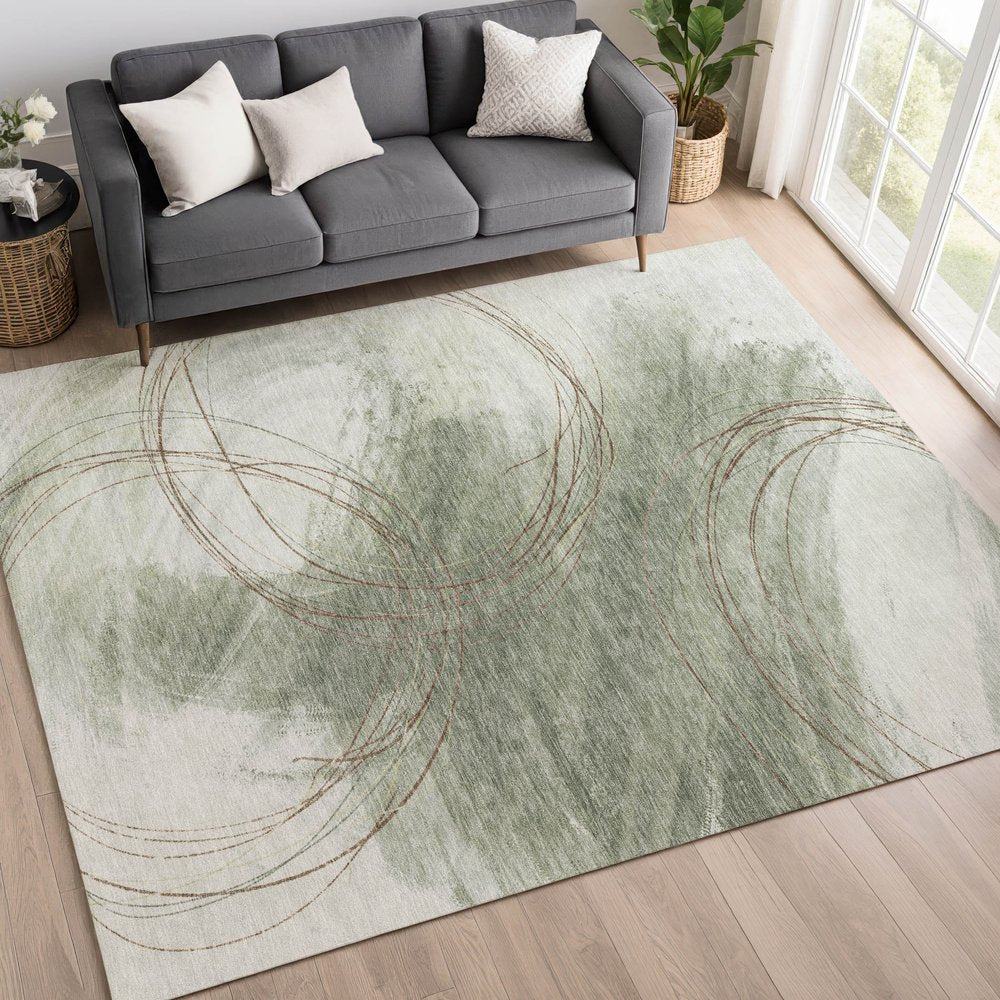 9' X 12' Sage Brown And Ivory Abstract Washable Indoor Outdoor Area Rug HomeRoots