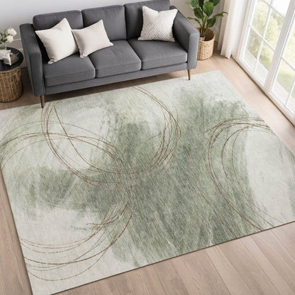 9' X 12' Sage Brown And Ivory Abstract Washable Indoor Outdoor Area Rug HomeRoots