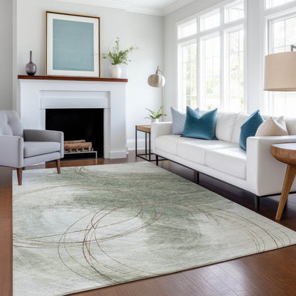 9' X 12' Sage Brown And Ivory Abstract Washable Indoor Outdoor Area Rug HomeRoots