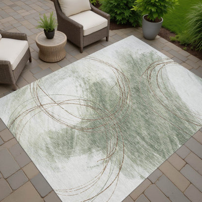 9' X 12' Sage Brown And Ivory Abstract Washable Indoor Outdoor Area Rug HomeRoots