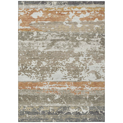 3' X 5' Taupe Copper And Ivory Striped Washable Indoor Outdoor Area Rug HomeRoots