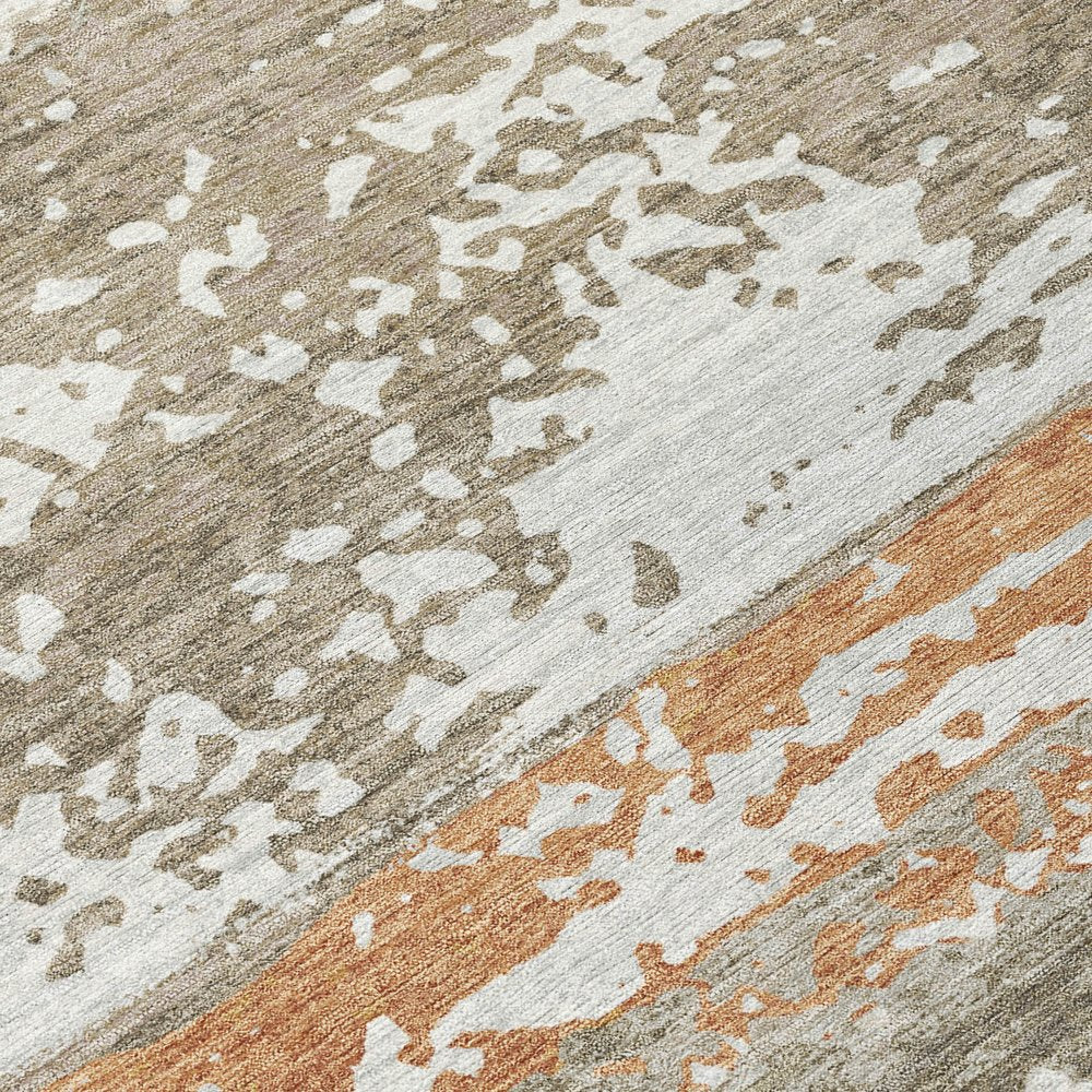 3' X 5' Taupe Copper And Ivory Striped Washable Indoor Outdoor Area Rug HomeRoots