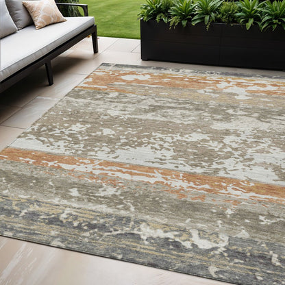 5' X 8' Taupe Copper And Ivory Striped Washable Indoor Outdoor Area Rug HomeRoots