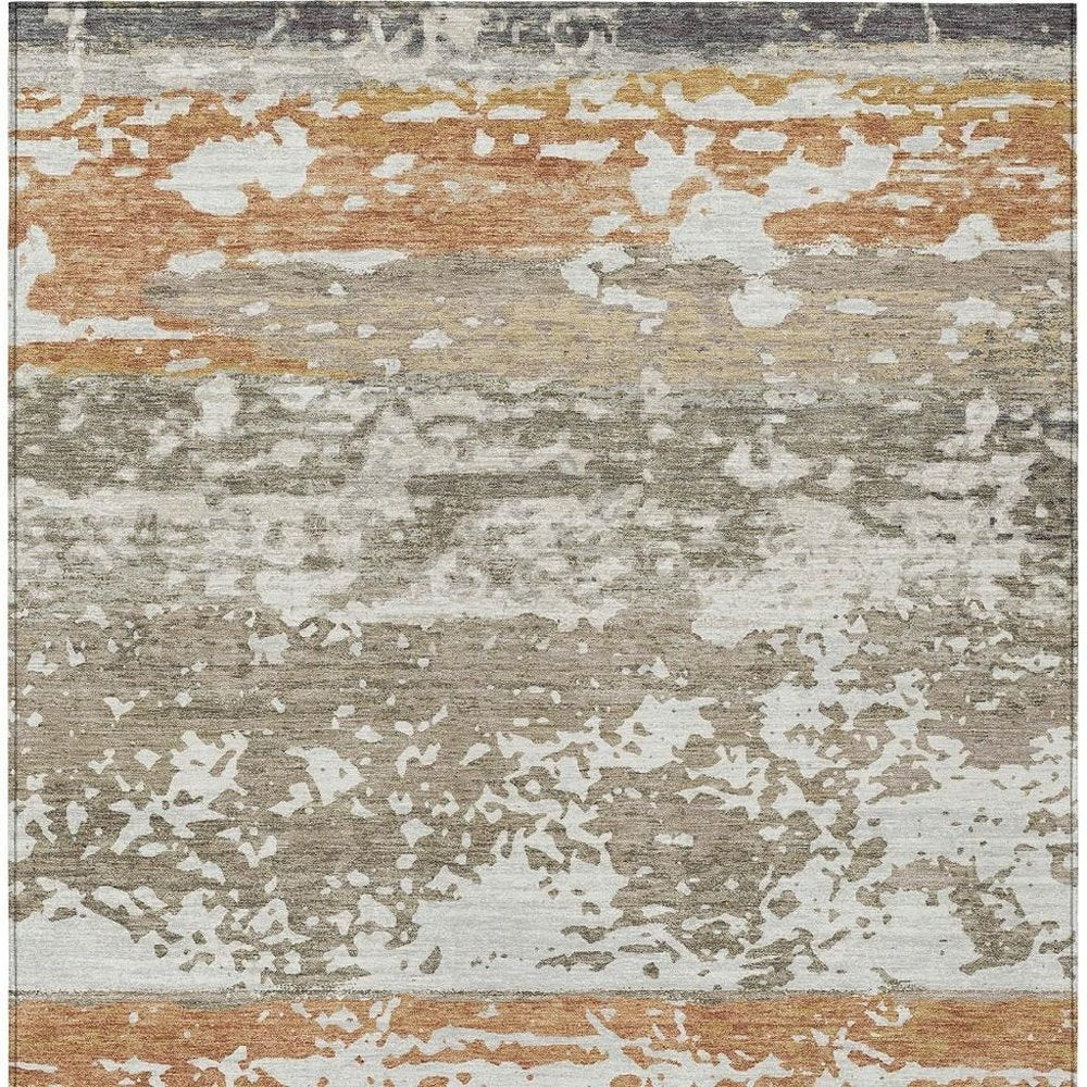 5' X 8' Taupe Copper And Ivory Striped Washable Indoor Outdoor Area Rug HomeRoots