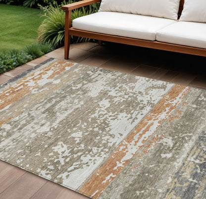 10' X 14' Taupe Copper And Ivory Striped Washable Indoor Outdoor Area Rug HomeRoots