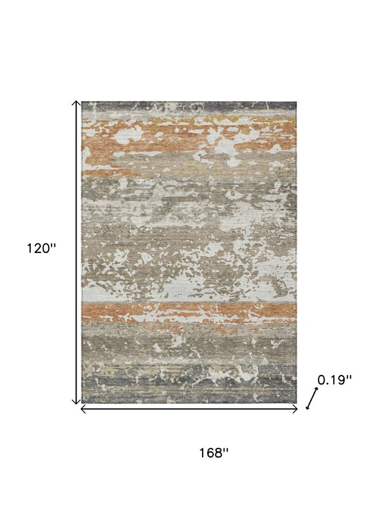 10' X 14' Taupe Copper And Ivory Striped Washable Indoor Outdoor Area Rug HomeRoots