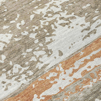 10' X 14' Taupe Copper And Ivory Striped Washable Indoor Outdoor Area Rug HomeRoots