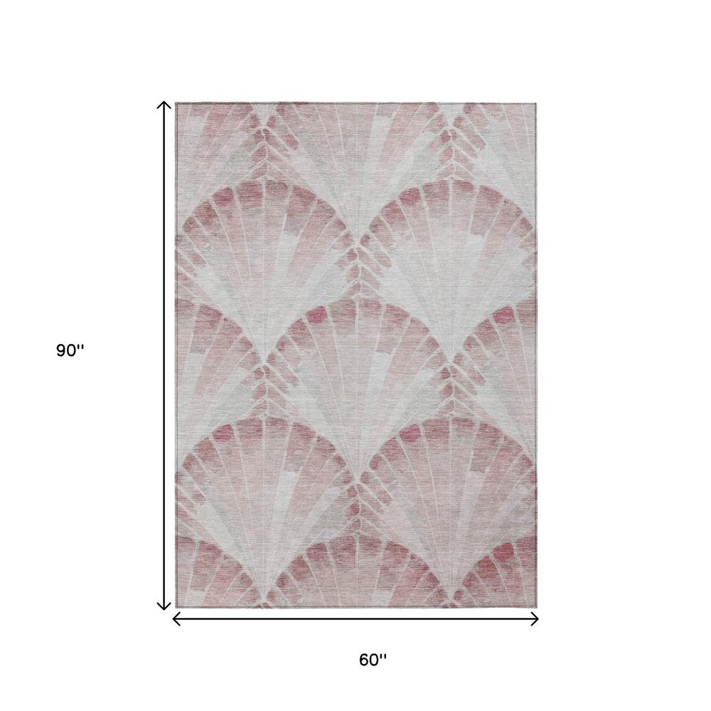 5' X 8' Blush And Ivory Seashell Washable Indoor Outdoor Area Rug HomeRoots