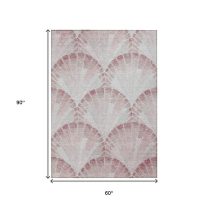 5' X 8' Blush And Ivory Seashell Washable Indoor Outdoor Area Rug HomeRoots