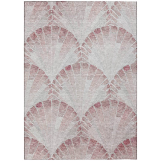 5' X 8' Blush And Ivory Seashell Washable Indoor Outdoor Area Rug