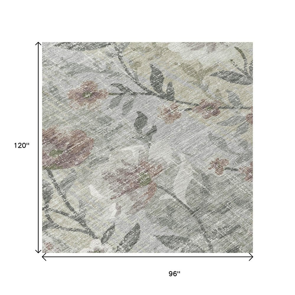 8' X 10' Beige Sage And Brown Floral Washable Indoor Outdoor Area Rug HomeRoots