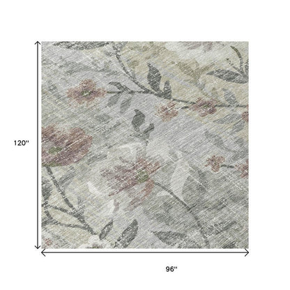 8' X 10' Beige Sage And Brown Floral Washable Indoor Outdoor Area Rug HomeRoots