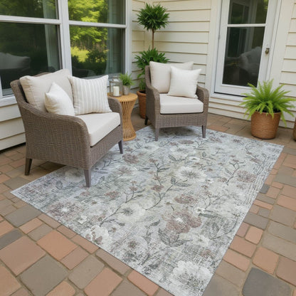 8' X 10' Beige Sage And Brown Floral Washable Indoor Outdoor Area Rug HomeRoots