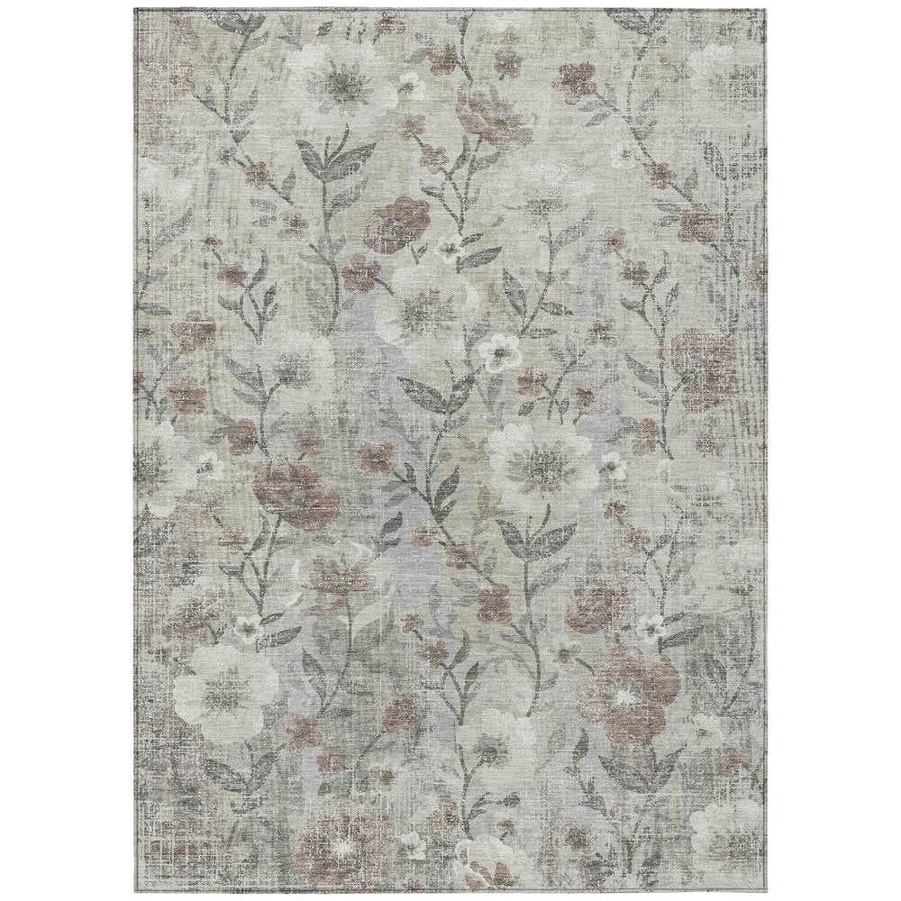8' X 10' Beige Sage And Brown Floral Washable Indoor Outdoor Area Rug HomeRoots