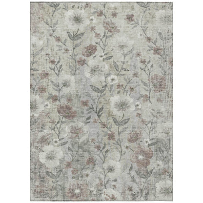 8' X 10' Beige Sage And Brown Floral Washable Indoor Outdoor Area Rug HomeRoots