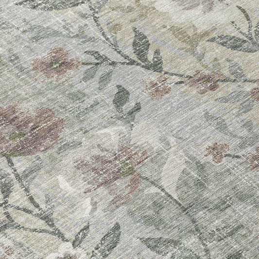 8' X 10' Beige Sage And Brown Floral Washable Indoor Outdoor Area Rug