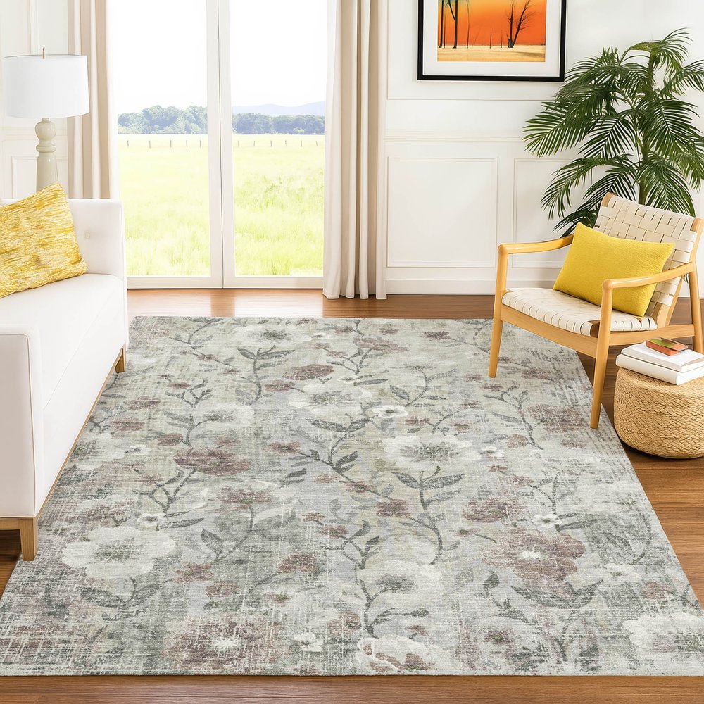 8' X 10' Beige Sage And Brown Floral Washable Indoor Outdoor Area Rug HomeRoots