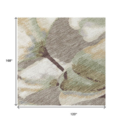 10' X 14' Taupe Ivory And Beige Botanical Leaves Washable Indoor Outdoor Area Rug HomeRoots