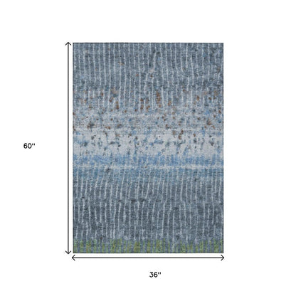 3' X 5' Blue And Green Abstract Washable Indoor Outdoor Area Rug HomeRoots