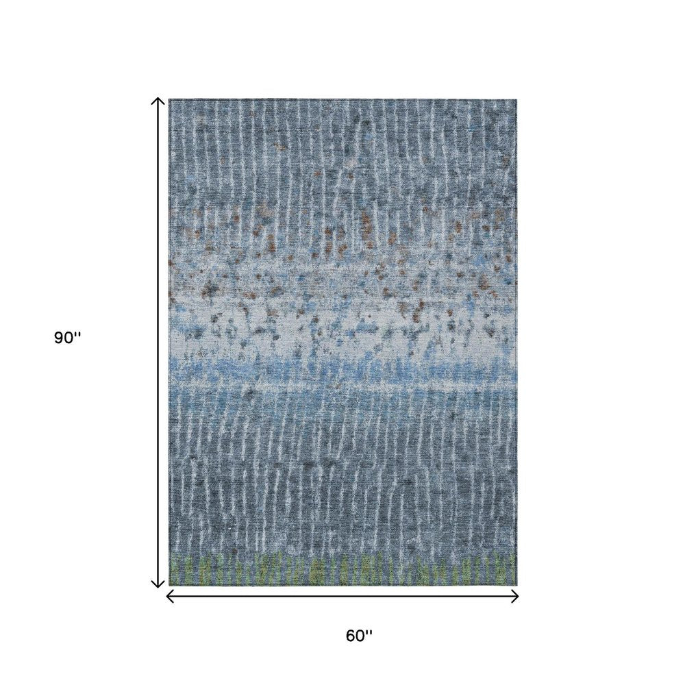 5' X 8' Blue And Green Abstract Washable Indoor Outdoor Area Rug HomeRoots