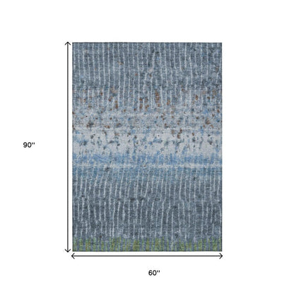 5' X 8' Blue And Green Abstract Washable Indoor Outdoor Area Rug HomeRoots