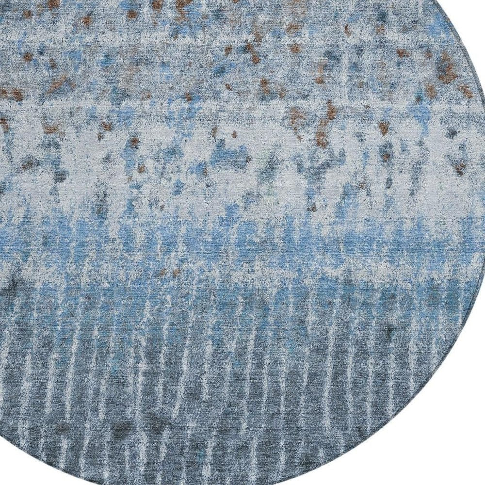 8' Blue And Green Round Abstract Washable Indoor Outdoor Area Rug HomeRoots
