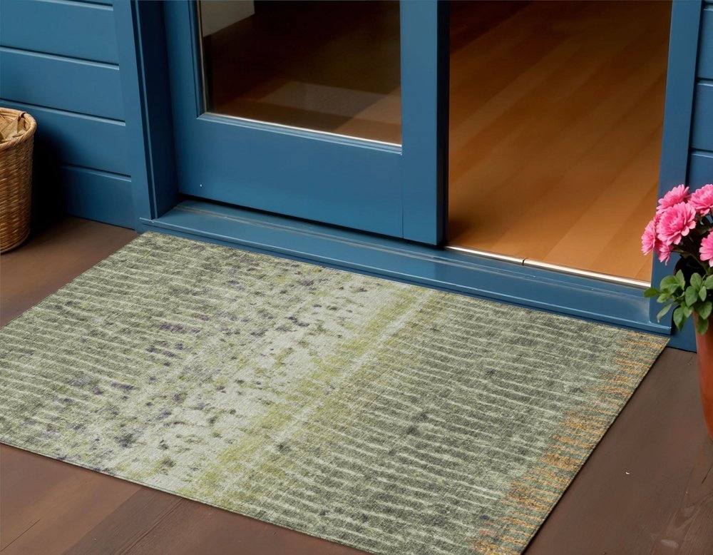 3' X 5' Olive Green And Copper Abstract Washable Indoor Outdoor Area Rug HomeRoots
