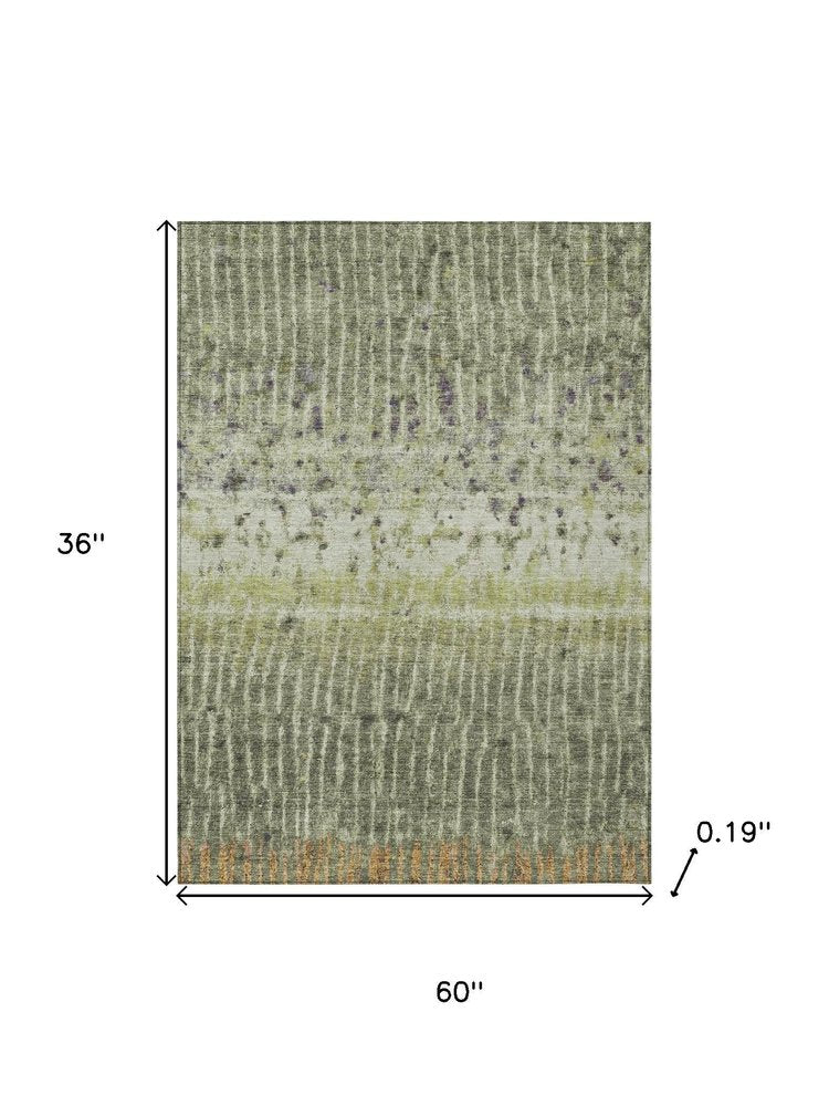 3' X 5' Olive Green And Copper Abstract Washable Indoor Outdoor Area Rug HomeRoots