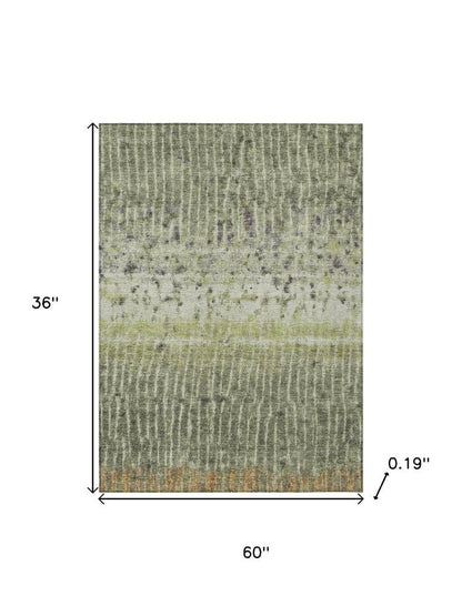 3' X 5' Olive Green And Copper Abstract Washable Indoor Outdoor Area Rug HomeRoots