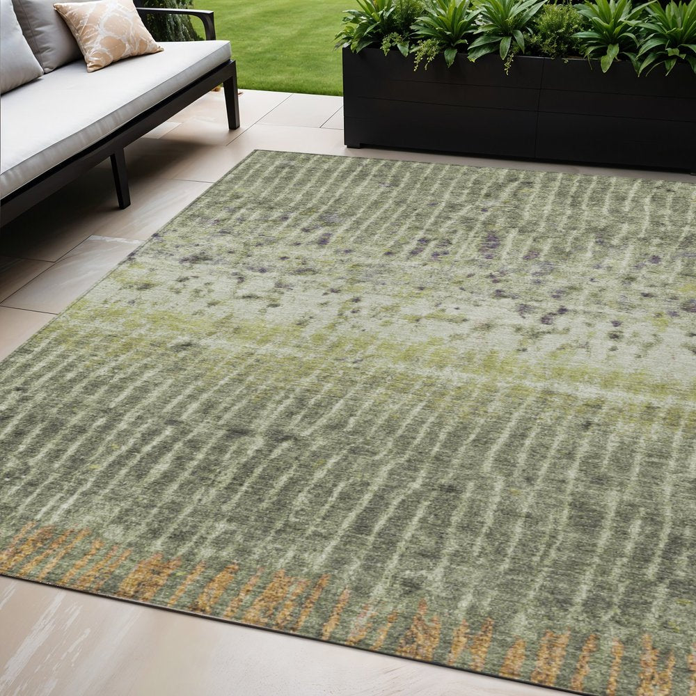 5' X 8' Olive Green And Copper Abstract Washable Indoor Outdoor Area Rug HomeRoots