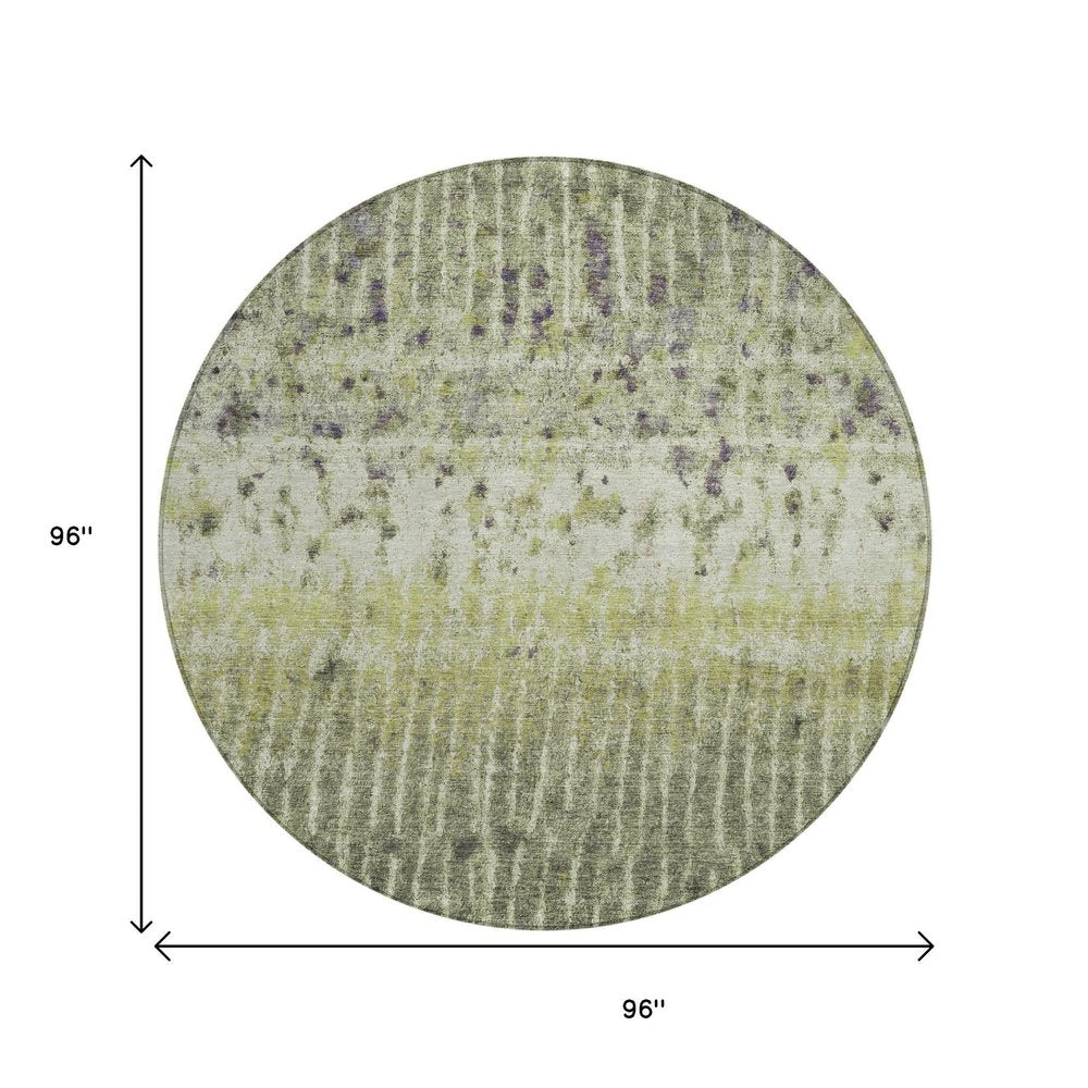 8' Olive Green And Copper Round Abstract Washable Indoor Outdoor Area Rug