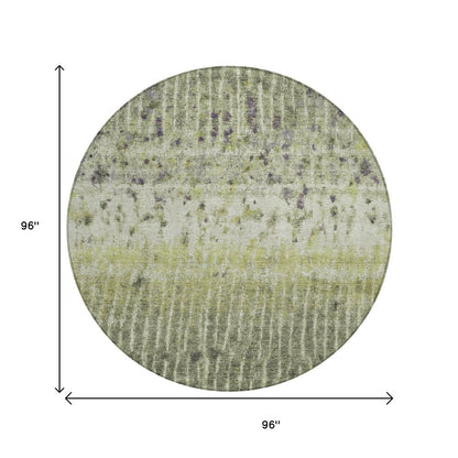 8' Olive Green And Copper Round Abstract Washable Indoor Outdoor Area Rug