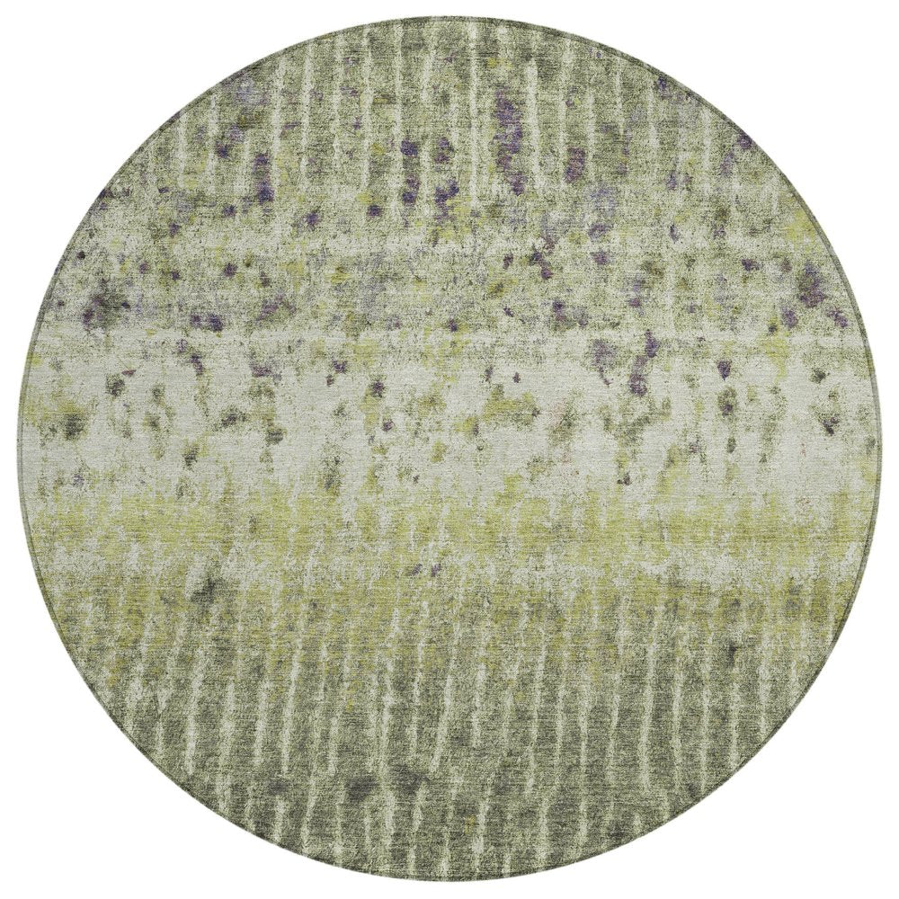 8' Olive Green And Copper Round Abstract Washable Indoor Outdoor Area Rug