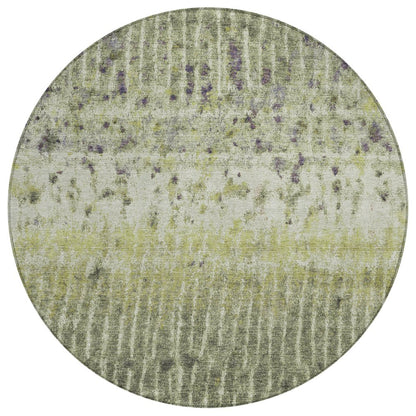 8' Olive Green And Copper Round Abstract Washable Indoor Outdoor Area Rug