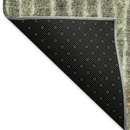 8' Olive Green And Copper Round Abstract Washable Indoor Outdoor Area Rug