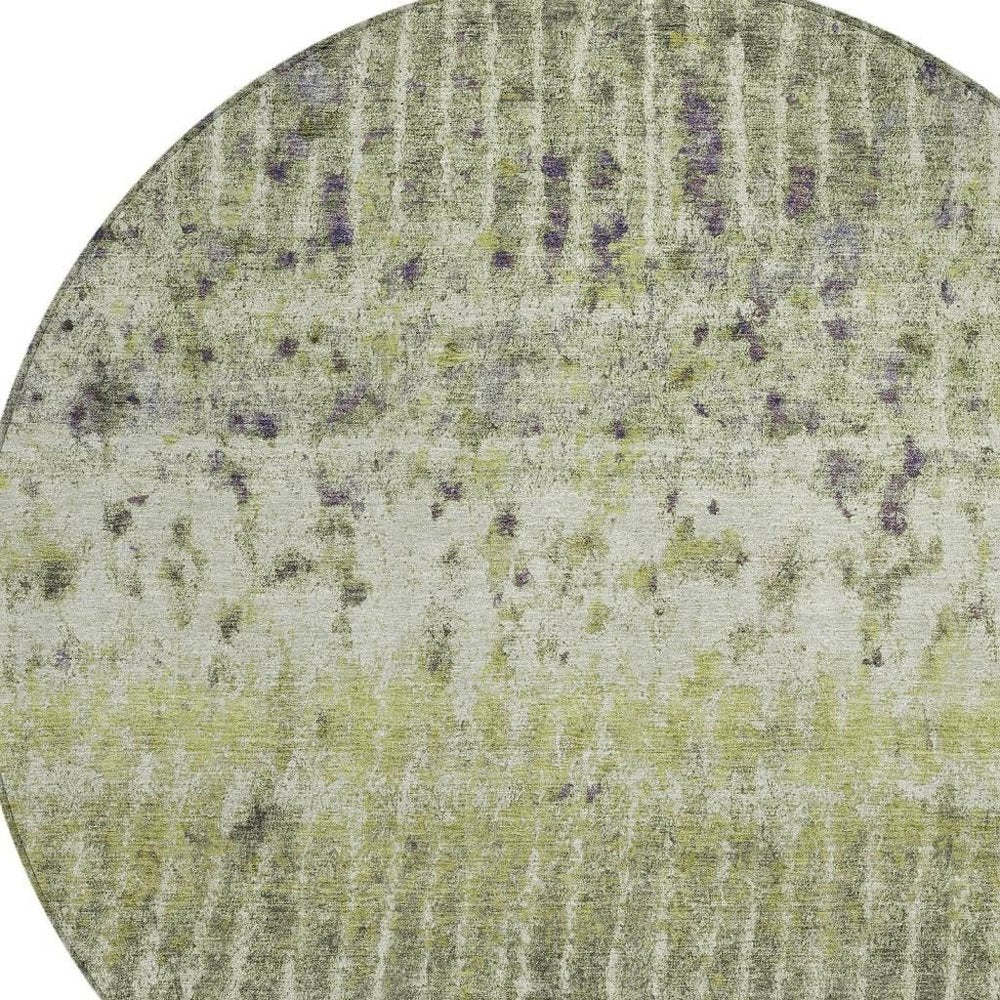 8' Olive Green And Copper Round Abstract Washable Indoor Outdoor Area Rug