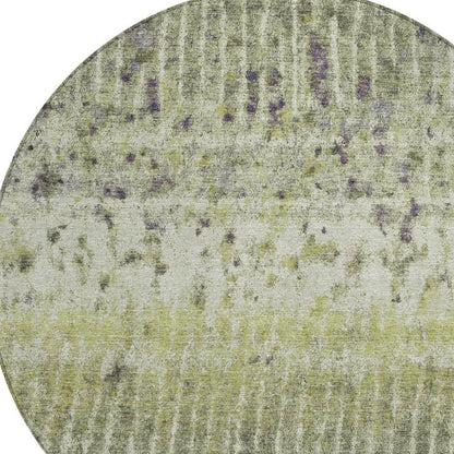8' Olive Green And Copper Round Abstract Washable Indoor Outdoor Area Rug